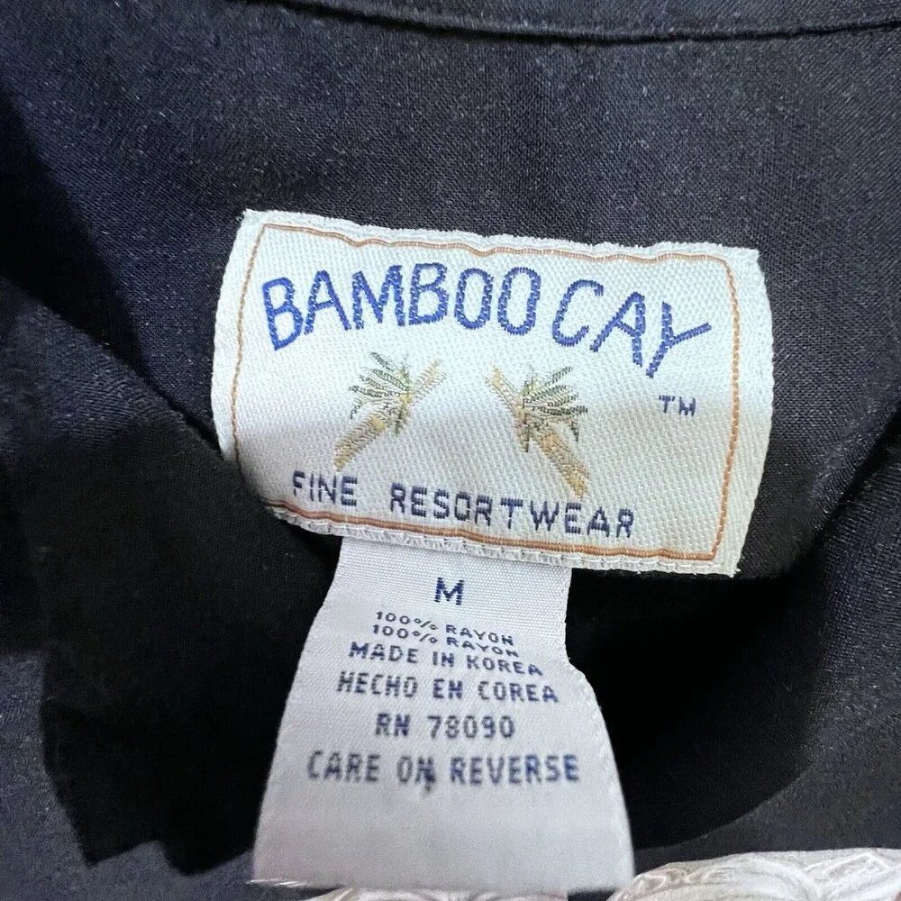 Bamboo Cay Shirt Mens M Black Tan Palm Tree Tropical Resort Collar Pocket - Picture 6 of 12
